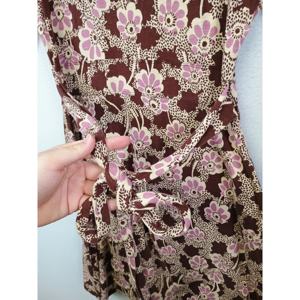 Boho Cottagecore Toad&Co Women Medium Brown Floral Long Sleeve Wrap Pocket Dress - Picture 4 of 11